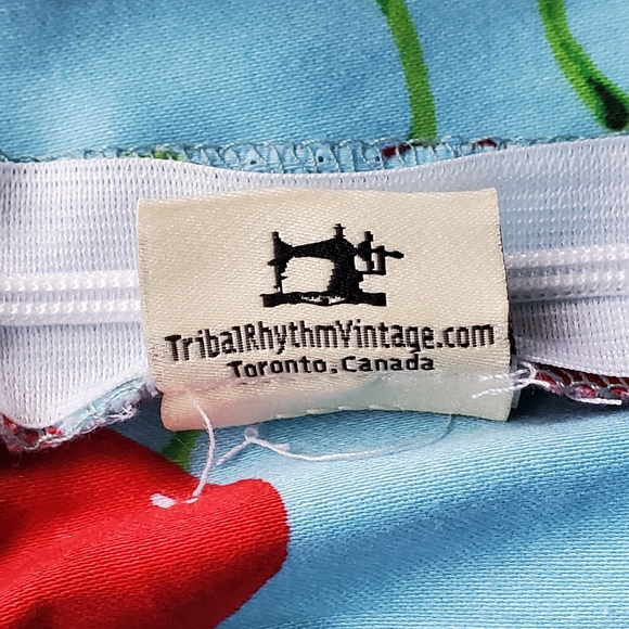 Tribal Rhythm Cherry Retro Dress Women's Medium ? Rockabilly Skater Blue Red - Picture 10 of 13